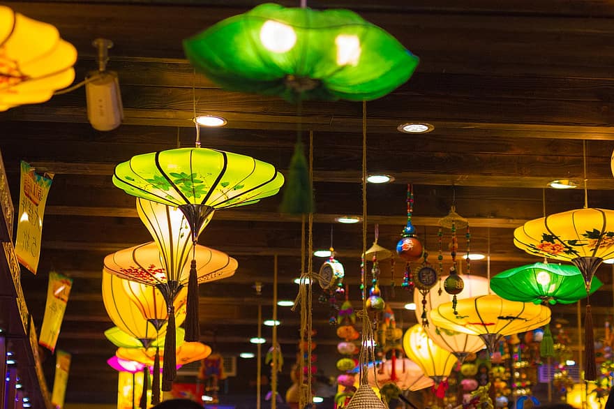 podróżować, lampa, noc, dekoracje, Yangshuo