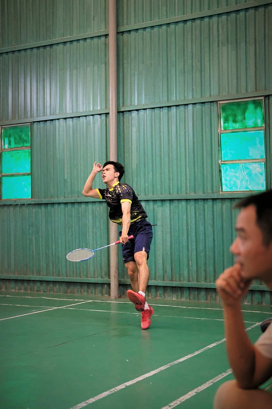 badminton, rozbít, sport, sportovec, raketa, pérák, aktivita, akce, muž, osoba, aktivní