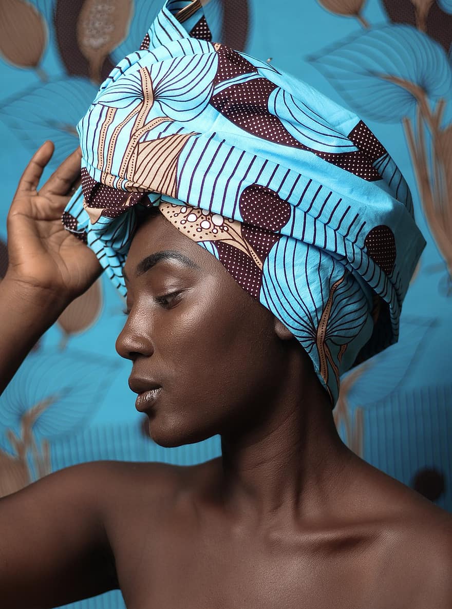 Frau, farbige Frau, Mode, Büste, Kopftuch, Profil, bilden, Kosmetika, afrikanische Frau, Porträt, afrikanisch