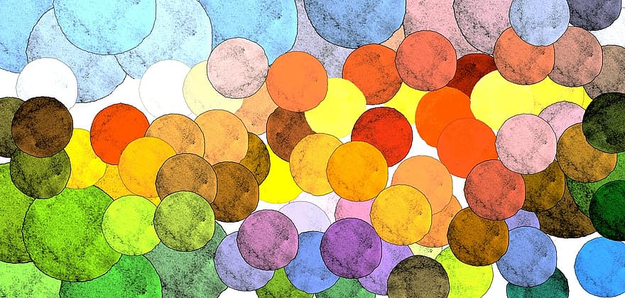 ramverket, målningar, abstrakt, Färg, färger, bubbla, bubblor, boll, bollar, färgade bollar, gul