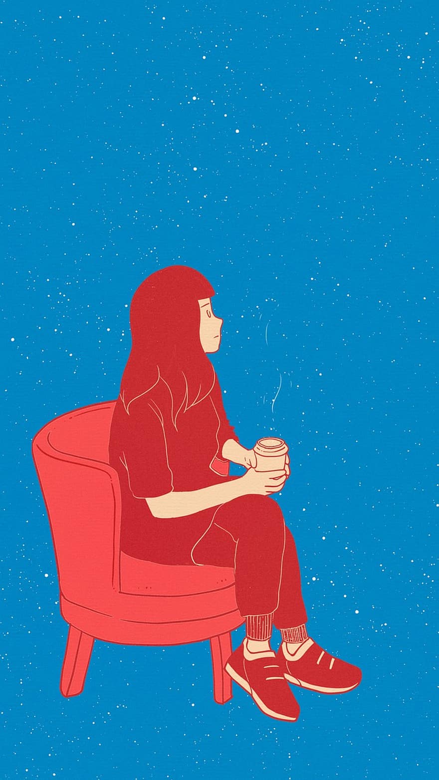 нарисованный от руки, звездное небо, ночь, остальное, девушка, кофе, чай, Синий кофе