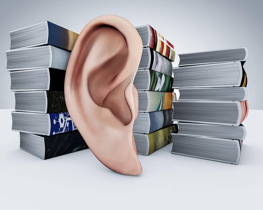 audio libro, libros, escucha, leer, libro, pila de libros, conocimiento, poder, biblioteca, medios de comunicación, digitalizar