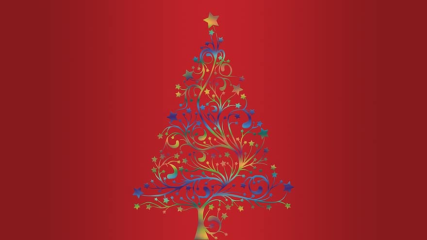 クリスマスツリー、クリスマス、お祝い、休日、デコレーション、赤い木