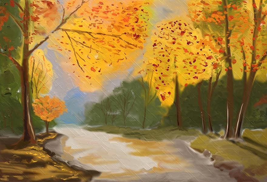 jesienny las, waldsee, drzewa, odchodzi, Natura, pory roku, kolor upadku, jesień