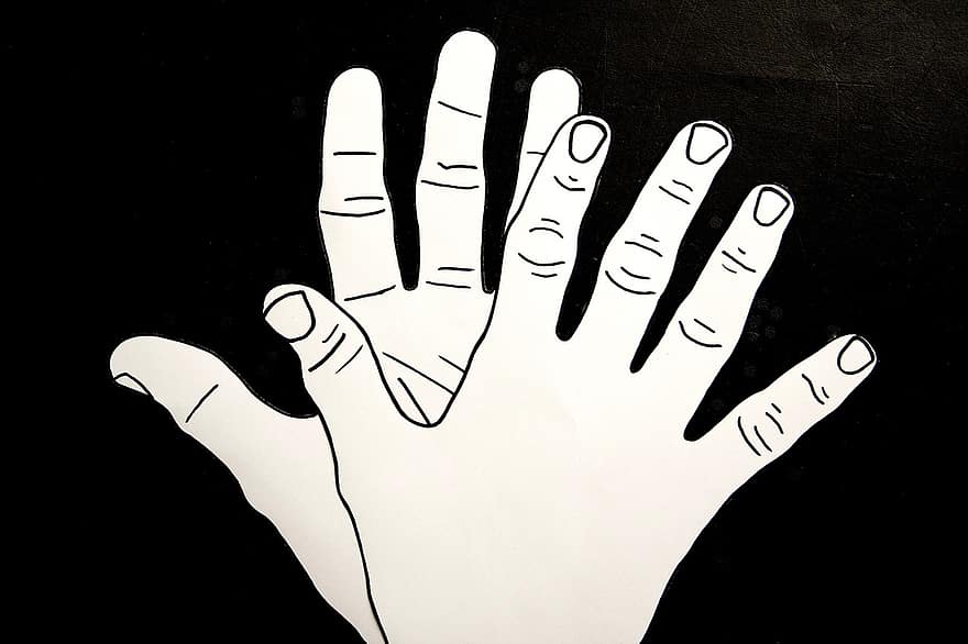 hender, hånd, finger, kontur