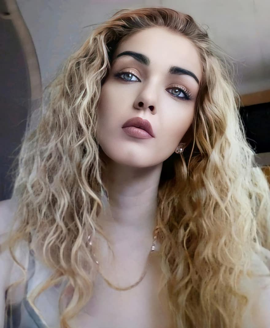 Woman, Face, Nose, Lips, Eyes, Blonde, Female, Look, Skin, Curly, Hair