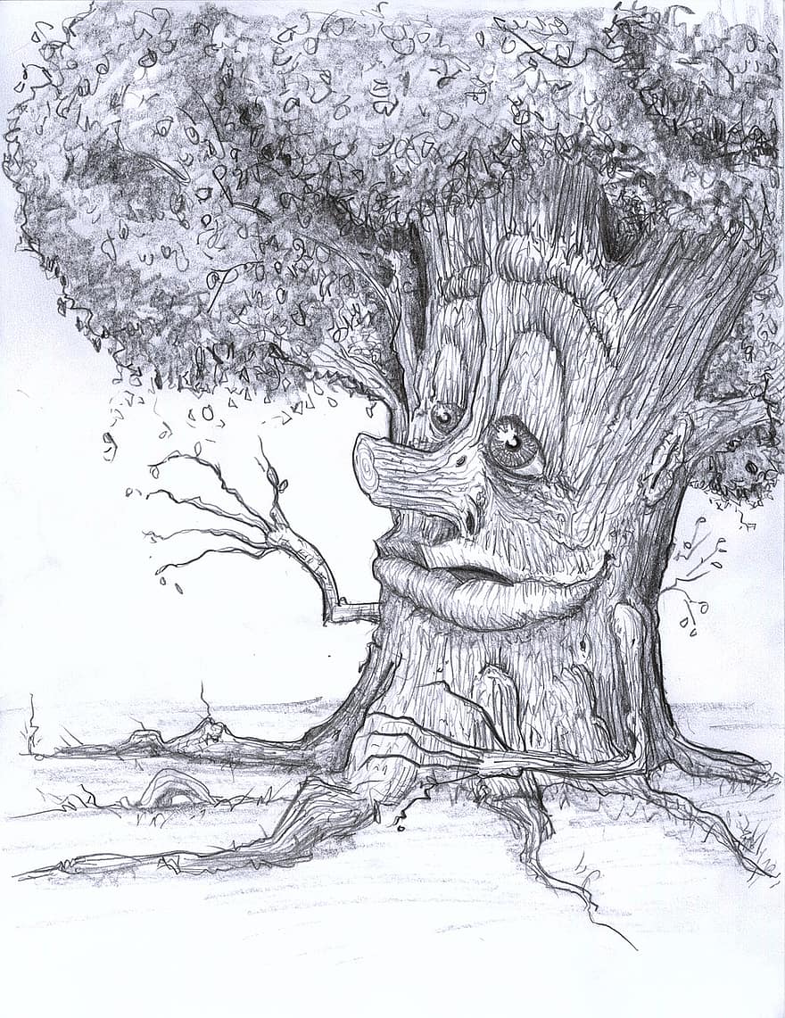 drzewo, przerażający, straszny, halloween, nawiedzany, Fantazja, zagadka, ciemny, korzenie, gałęzie, stary