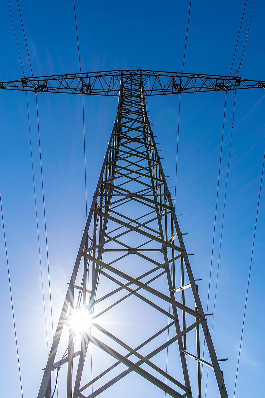 turnul de transmisie, linie de alimentare, structură de oțel, turn, linii electrice de vârf, lumina soarelui, electricitate, turnul electric, actual