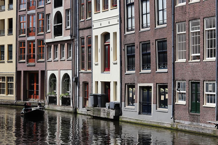 アムステルダム、運河、家、川、水、オランダの、オランダ、建築、シティ、ヨーロッパ、レンガの壁