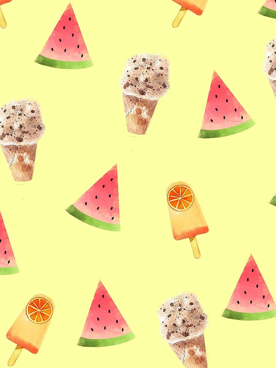 kúp, jégkrém, görögdinnye, minta, nyári, édes, tapéta lányoknak, Sárga nyár, sárga háttérkép