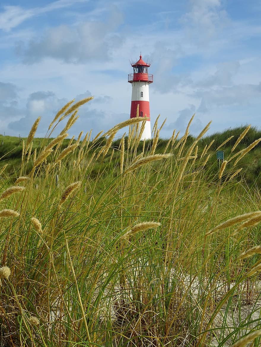 Lighthouse, Watchtower, Beach Grass, Reeds, Grass, Tower, Building, Facade, Structure, Navigation, Sylt