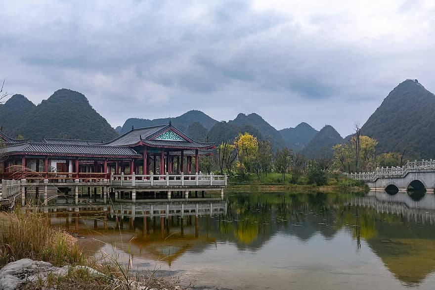 hage, dam, natur, utendørs, reise, utforskning, Guizhou, Shenquan-dalen