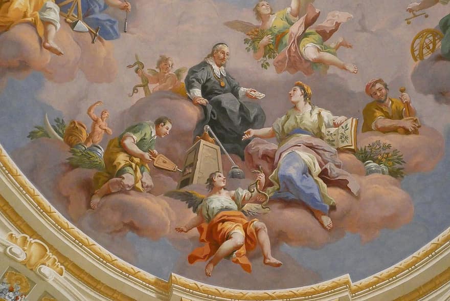 Ceiling Painting, Ceiling, Admont Abbey, Painting, Art, Library, Monastery Library, Work Of Art, Admont, Austria, Natural Sciences