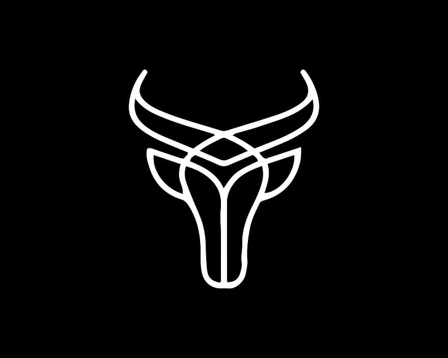 touro, chifres, símbolo, logotipo, vaca, pecuária, gado, mamífero, ruminante