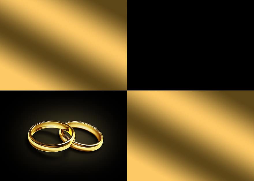 fons, casament, targeta de felicitació, anells, noble, aniversari, metall, or, groc, negre, deco
