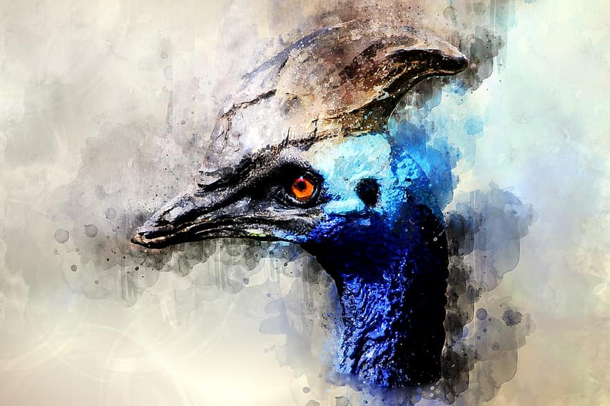 ocell, ocell blau, aquarel·la, blau, naturalesa, animal, vida salvatge, dibuixos animats, ala, bonic, salvatge