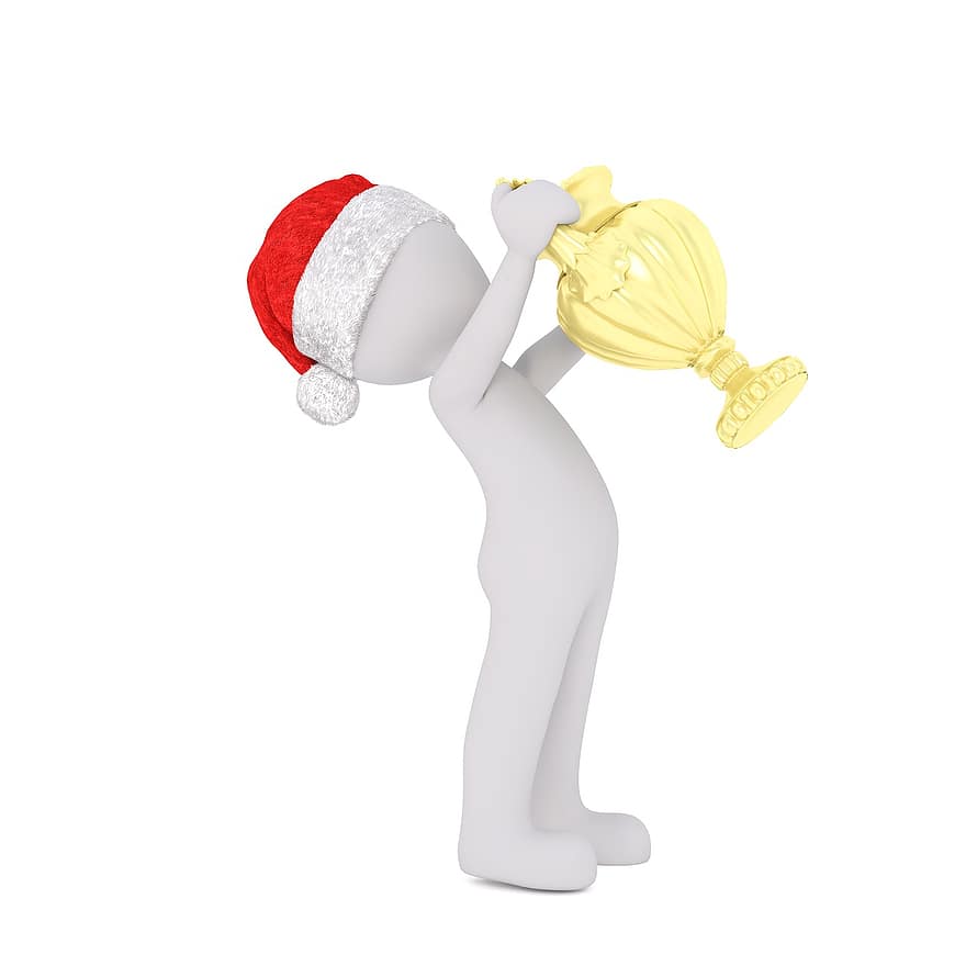 सफेद पुरुष, पृथक, 3 डी मॉडल, क्रिसमस, सांता का टोप, पूरा शरीर, सफेद, 3 डी, आकृति, विजेता, कप