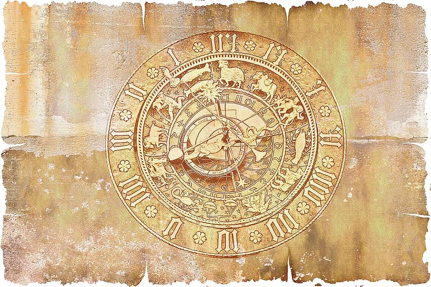 pergamentu, papīrs, astronomiskais pulkstenis, pulkstenis, laiks, datums, dienā, mēnesī, gadā, zodiaks, zodiaka gredzens