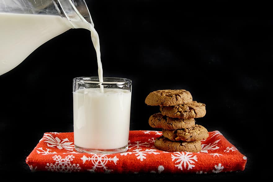 दूध, कुकीज़, क्रिसमस, मौसम, छुट्टी का दिन, पीना, पेय पदार्थ