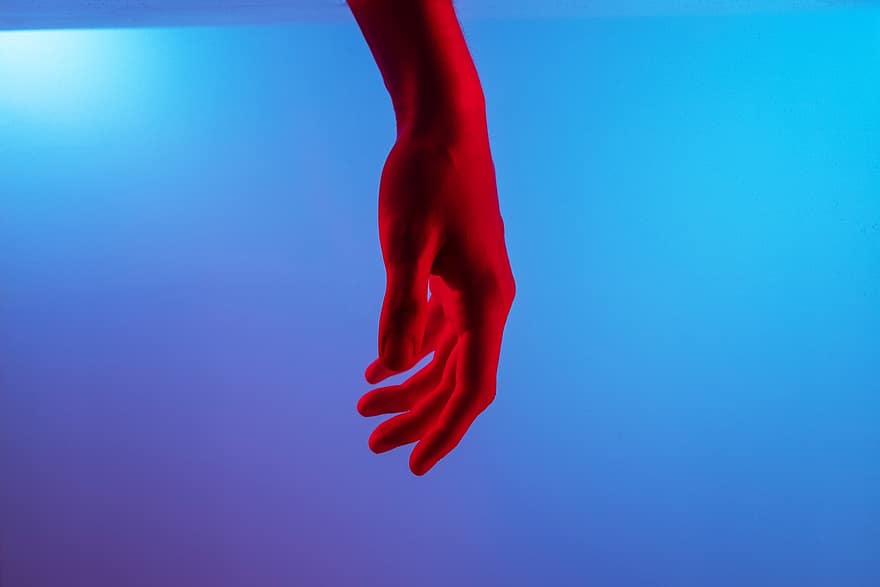 tangan, jari, di bawah air, tangan merah, air, manusia, orang, artistik, konsep, emosional, sedih
