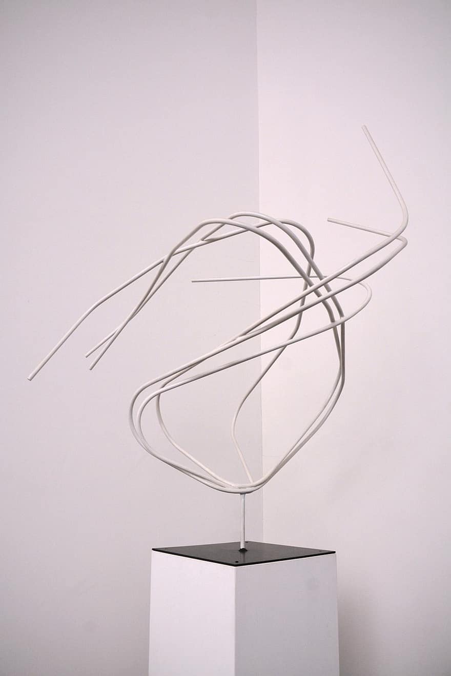 arte, scultura, filo, linea, singolo oggetto, avvicinamento, sfondi, design, astratto, metallo, isolato
