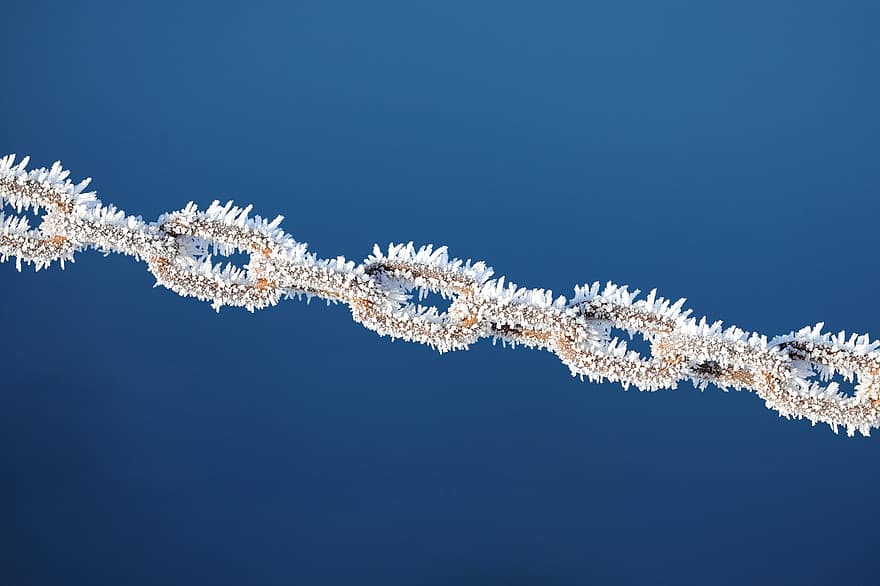 cadena, escarcha, cristales de hielo, cristales de nieve, azul, de cerca, antecedentes, resumen, macro, espiral, metal