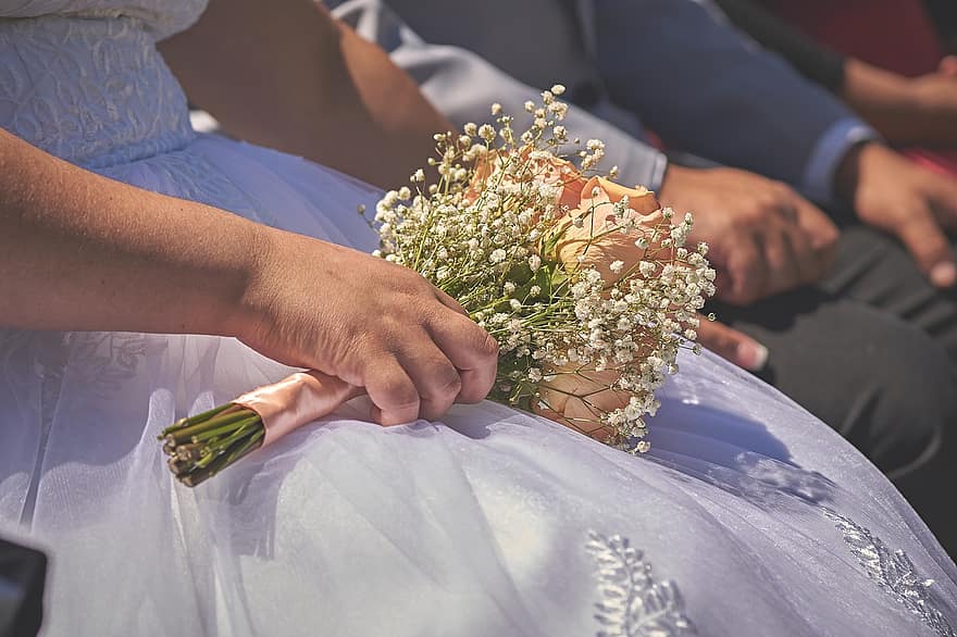حفل زواج ، باقة أزهار ، عروس ، زهور