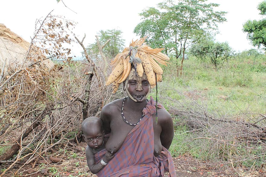 nő, Murszi, Etiópia, Omo, völgy