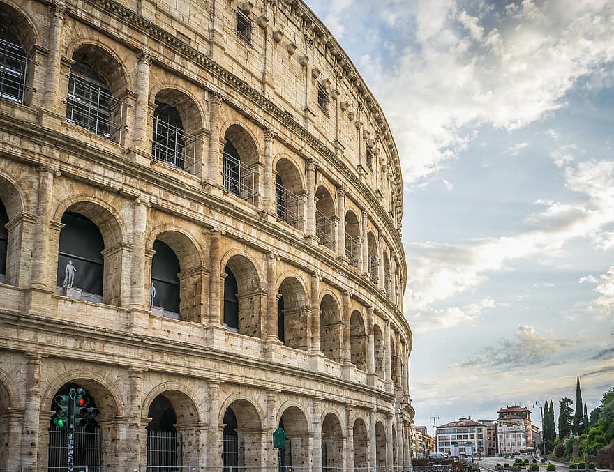 Roma, Italia, colosseum, tengara sejarah, kota, pariwisata, arsitektur roman, tengara, arena, tempat terkenal, Arsitektur