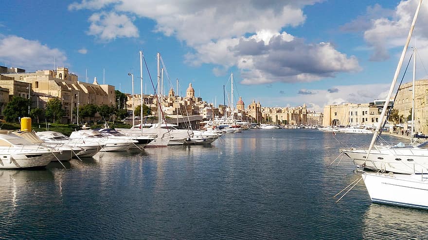 Port, port, méditerranéen, mer, bateaux, Malte, île, architecture, vieux