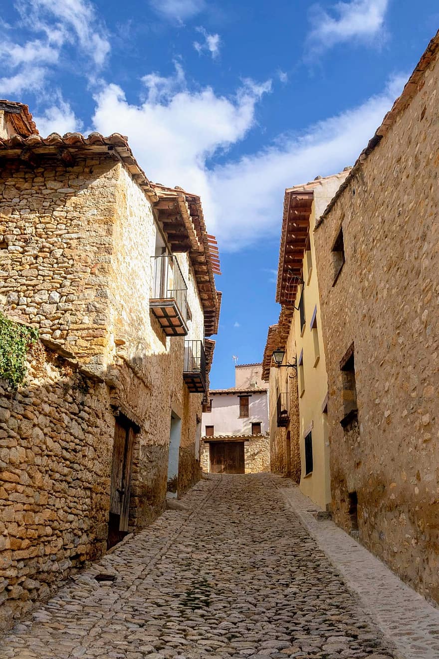 kaupunki, kylä, tapa, katu, talot, Mirambell, Aragon, arkkitehtuuri, historia, vanha, rakennuksen ulkoa