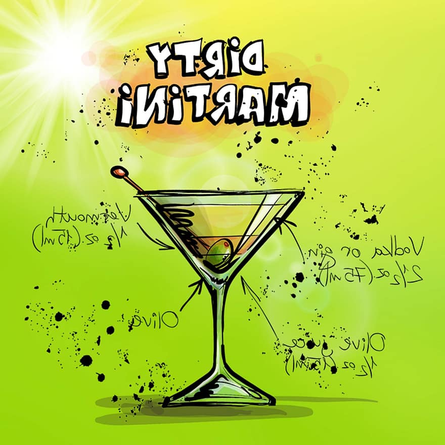 martini sucio, cóctel, beber, alcohol, receta, partido, alcohólico, verano, colores de verano, celebrar, refresco