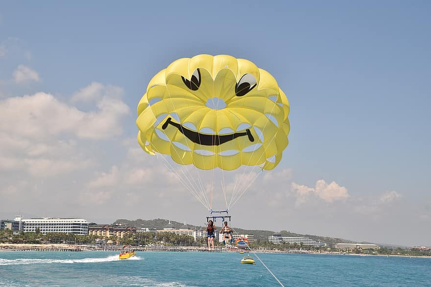 parachute, smiley, mer, vol, vacances, dinde, en volant, sports extrêmes, sport, amusement, Hommes