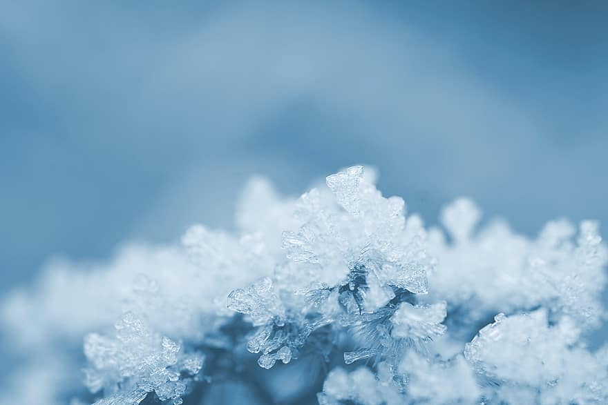 ледени кристали, скреж, зима, син, едър план, фонове, сняг, лед, сезон, абстрактен, макро