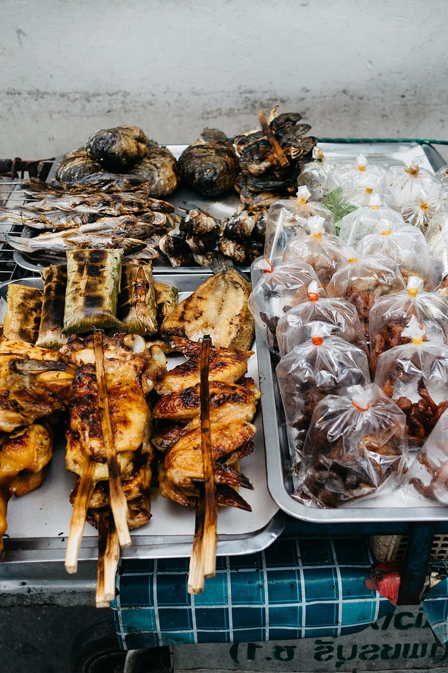 बाजार, खाना, थाली, थाई भोजन, थाईलैंड, थाई, एशिया, एशियाई, मुर्गी, बैग, चटनी