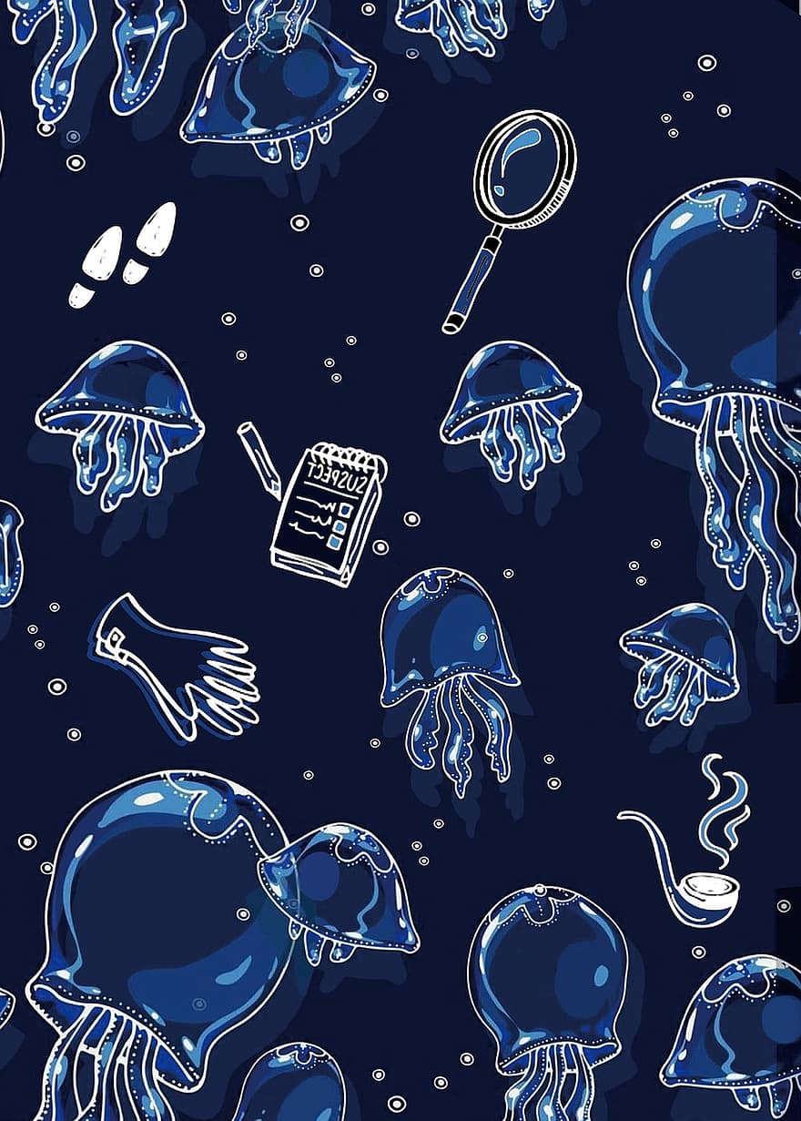 Sketch, Artwork, Jellyfish, Sea, Ocean, Background, pattern, underwater, fish, illustration, water