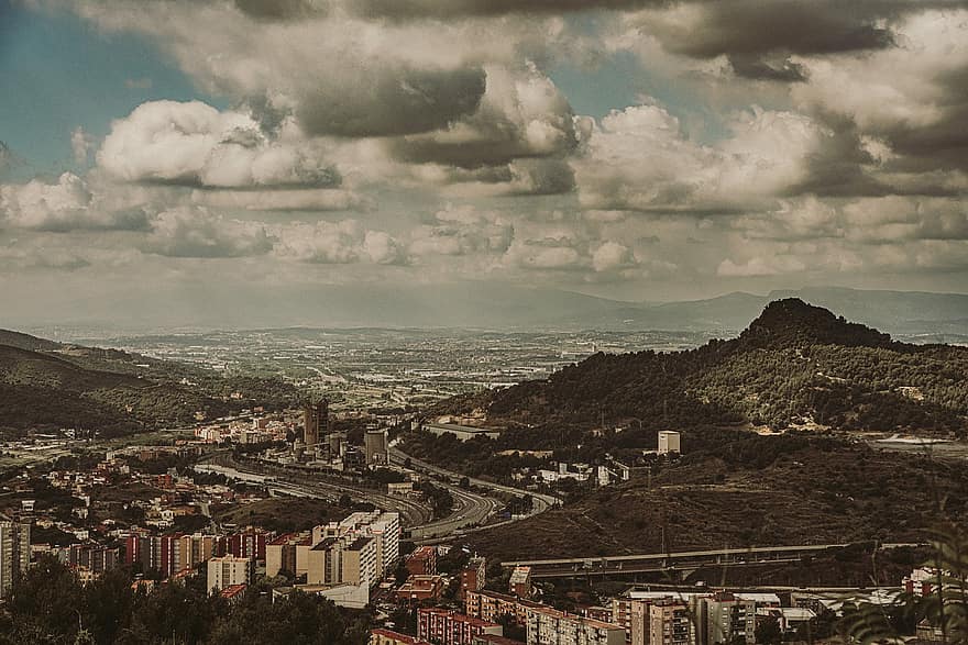 panorama, catalonia, barcelona, montserrat, Espanha, Catalunha, céu, natureza, cidade, arquitetura, montanha