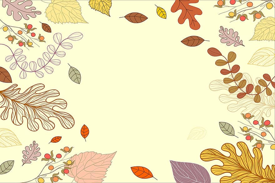 есен, граница, кадър, заден план, шаблон, покана, цветя, есенни листа, есенна листа, есенни цветове, растения