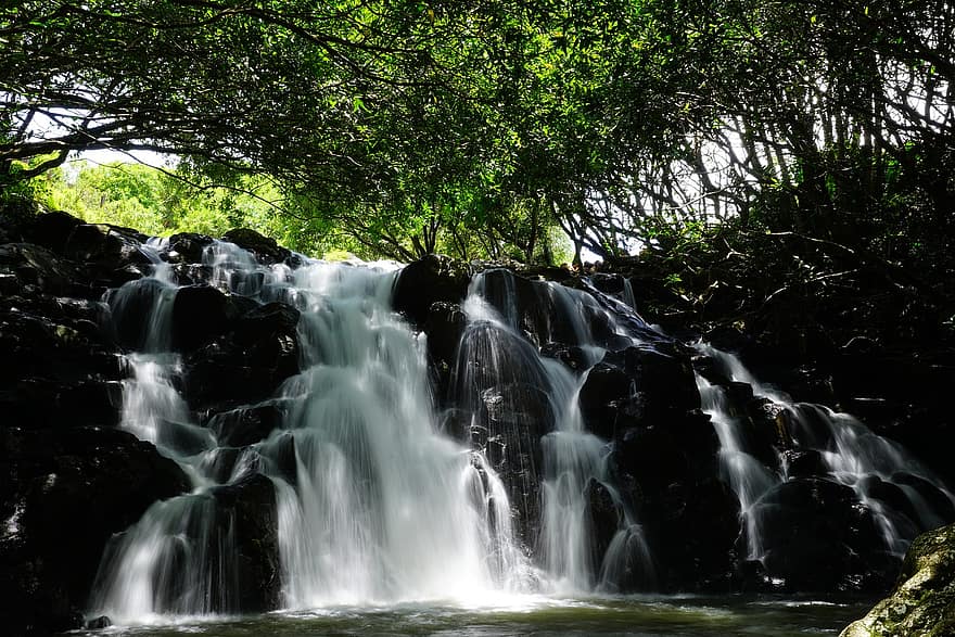 Wasserfall, Mauritius, Wasser, Sommer-, frisch, Rock