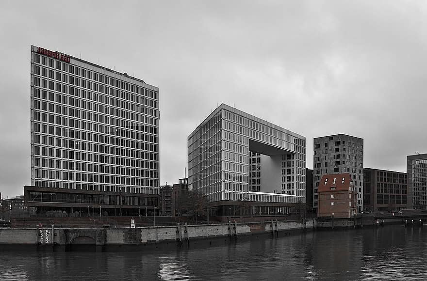 Hamburg, elbe rivier, stad, Elbe, rivier-, water, gebouwen, architectuur, kantoorgebouwen, Duitsland, buitenkant van het gebouw