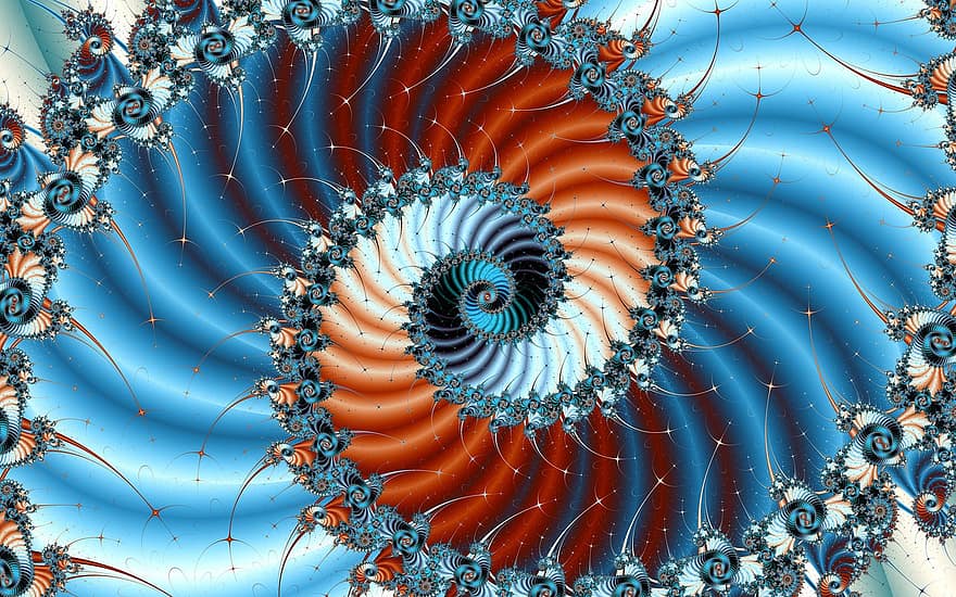 fractal, abstrato, arte, arte digital, espiral, azul, girar