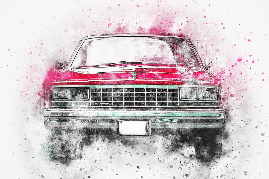 Car, Old Car, Art, Abstract, Watercolor, Vintage, Auto, Artistic, T-shirt, Aquarelle, Colorful