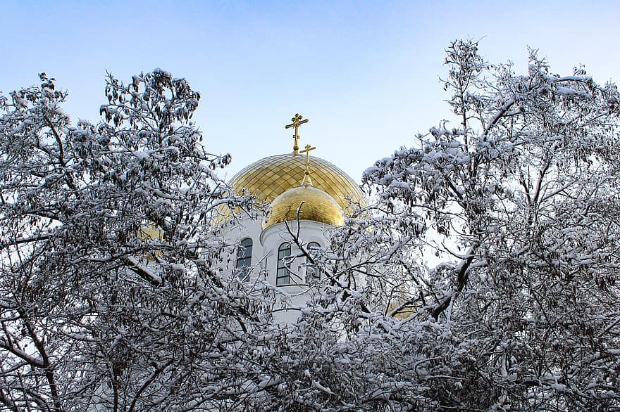 Church, Season, Nature, Winter, Snow, Cross, Architecture, Building, christianity, religion, cultures