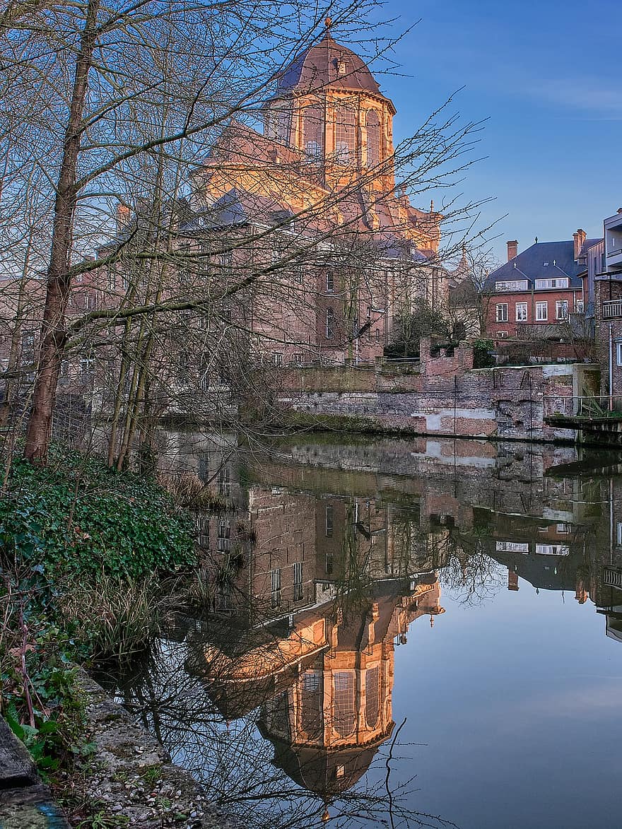 City, Canal, Travel, Tourism, Mechelen, Architecture, Monument, Church, Building, Water, famous place
