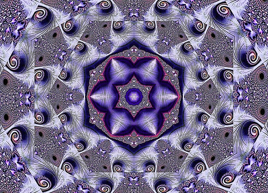 Kaleidoskopas, mandala, santrauka, fonas, tekstūra, dekoratyvinis, kūrybiškumas, tapetai, menas, spiralinis modelis, violetinis fonas