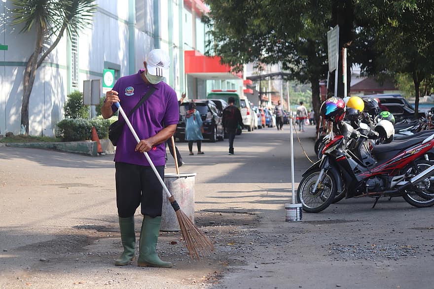 Man, Sweeping, Cleaning, Worker