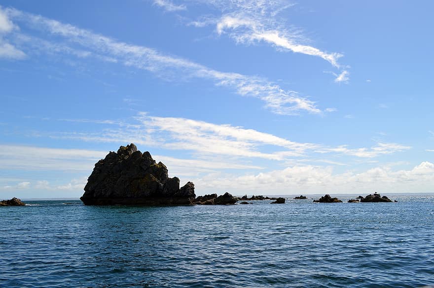 mar, rocas, Oceano, horizonte, cielo, paisaje, azul, agua, línea costera, verano, rock