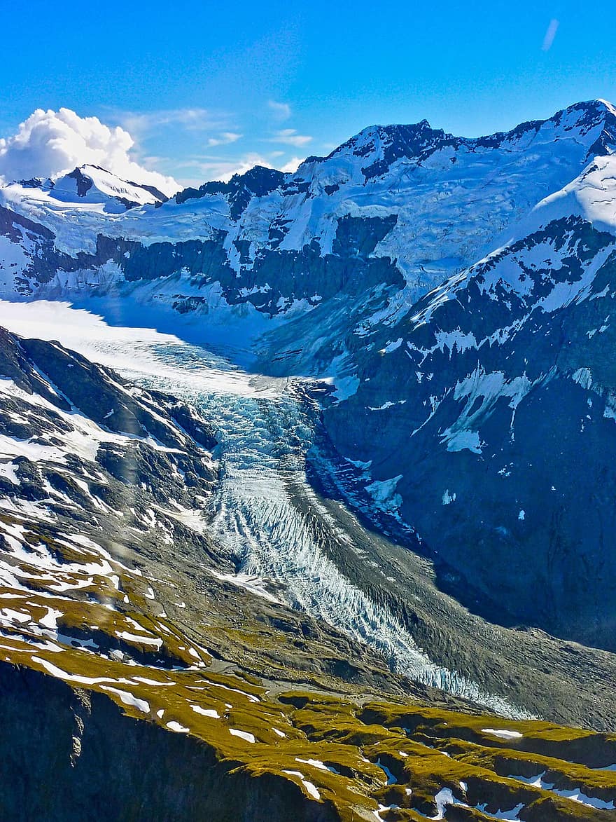 ghiacciaio, vista, scenario, alpino, montagne, ghiaccio, la neve