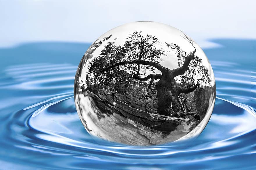 воды, питьевая вода, защита окружающей среды, стеклянный шар, разрушение окружающей среды, создание, жить, плавать, волна, Поверхность воды, мяч