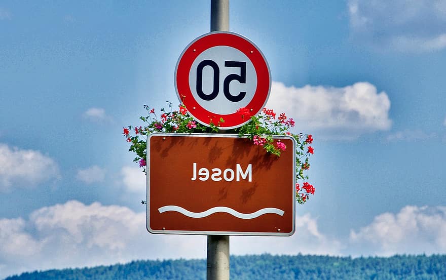 River, Flowers, Sign, Icon, Symbol, Speed, road sign, traffic, blue, direction, warning sign
